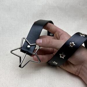 y2k style round studded vegan leather black and silver star studded grunge belt